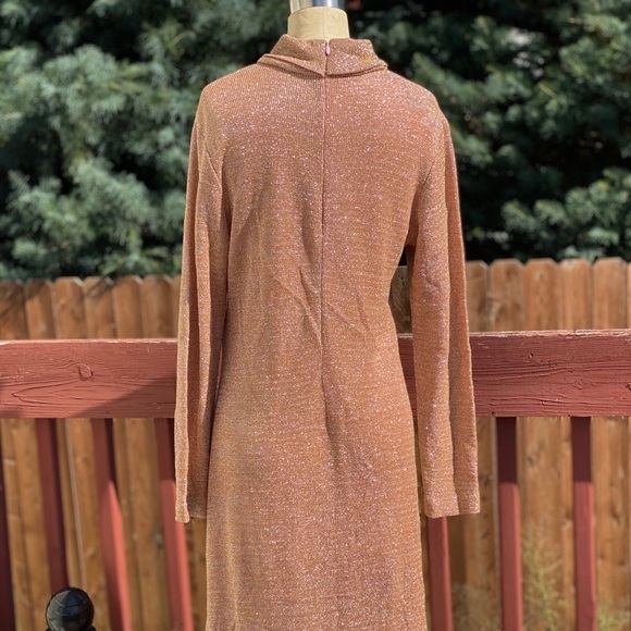 Vintage designer shiny sparkly rose gold tinted beige long knit so cute - Picture 2 of 7